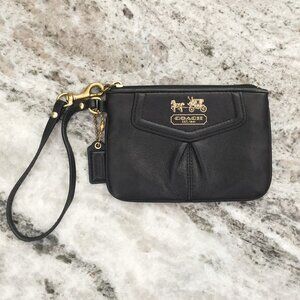 SOLD Coach Small Black Smooth Leather Wristlet Wallet
